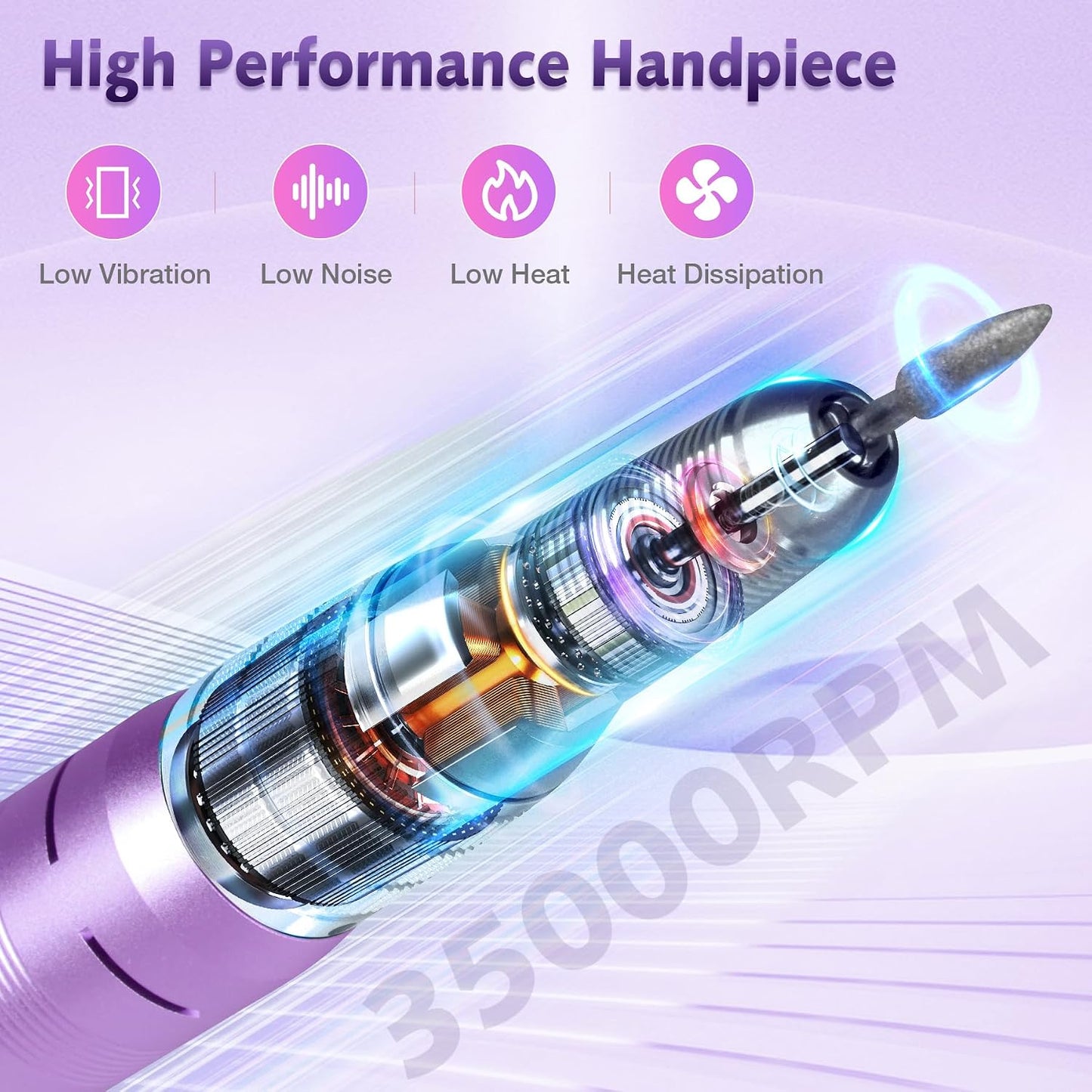 Professional Nail Drill Machine - 35000RPM Rechargeable Efile for Acrylic Gel Nails | Portable & Low Heat (Violet)