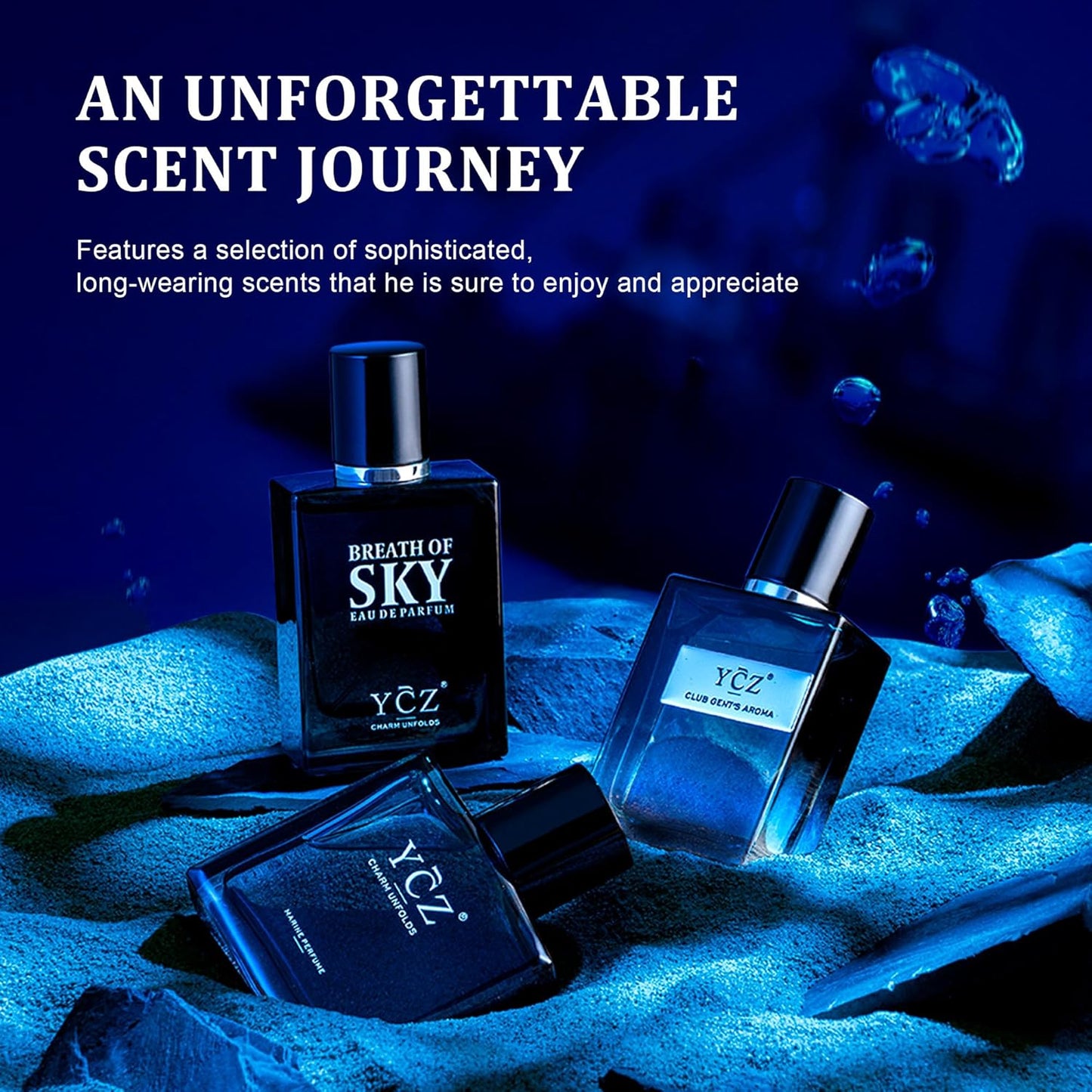 Ycz Cologne for Men - 3-Piece Gift Set with Ocean, Sky & Club Fragrances | 50ml Each, Woody Fresh Citrus Scent