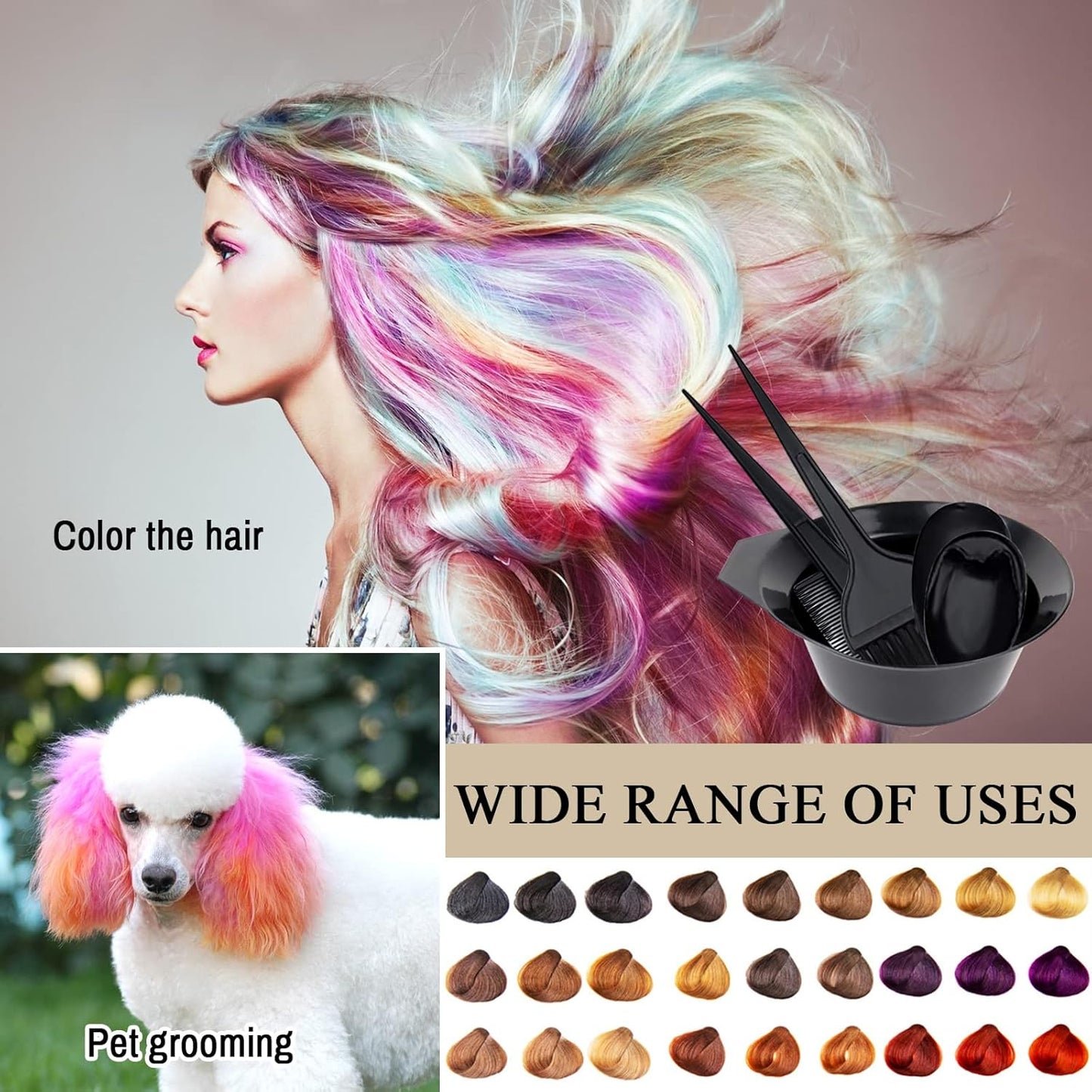 Hair Dye Color Brush and Bowl Set - Tint Comb Applicator for Easy Hair Coloring | 2 Brushes + Mixing Bowl