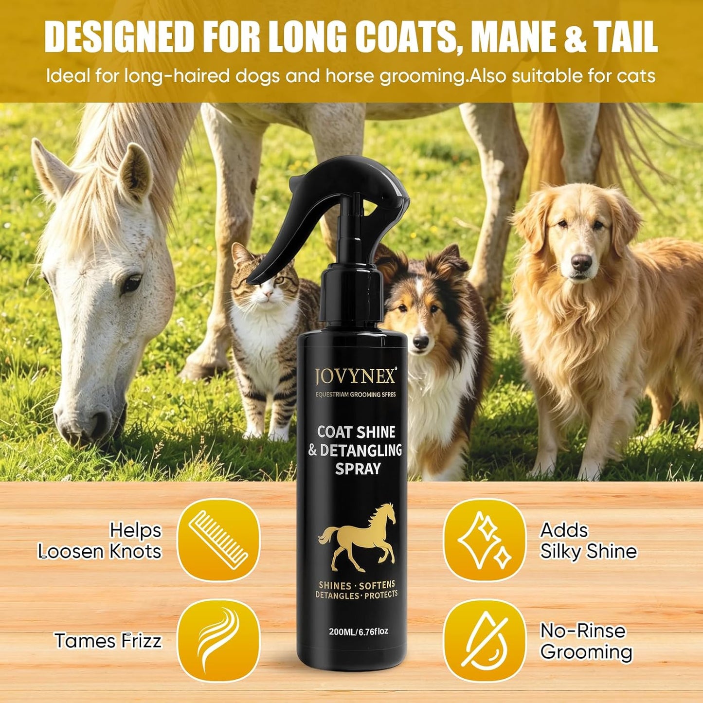 Dog Detangler Spray - Leave-In Conditioner for Long Coats | 6.76 Oz, Loosens Tangles & Adds Shine