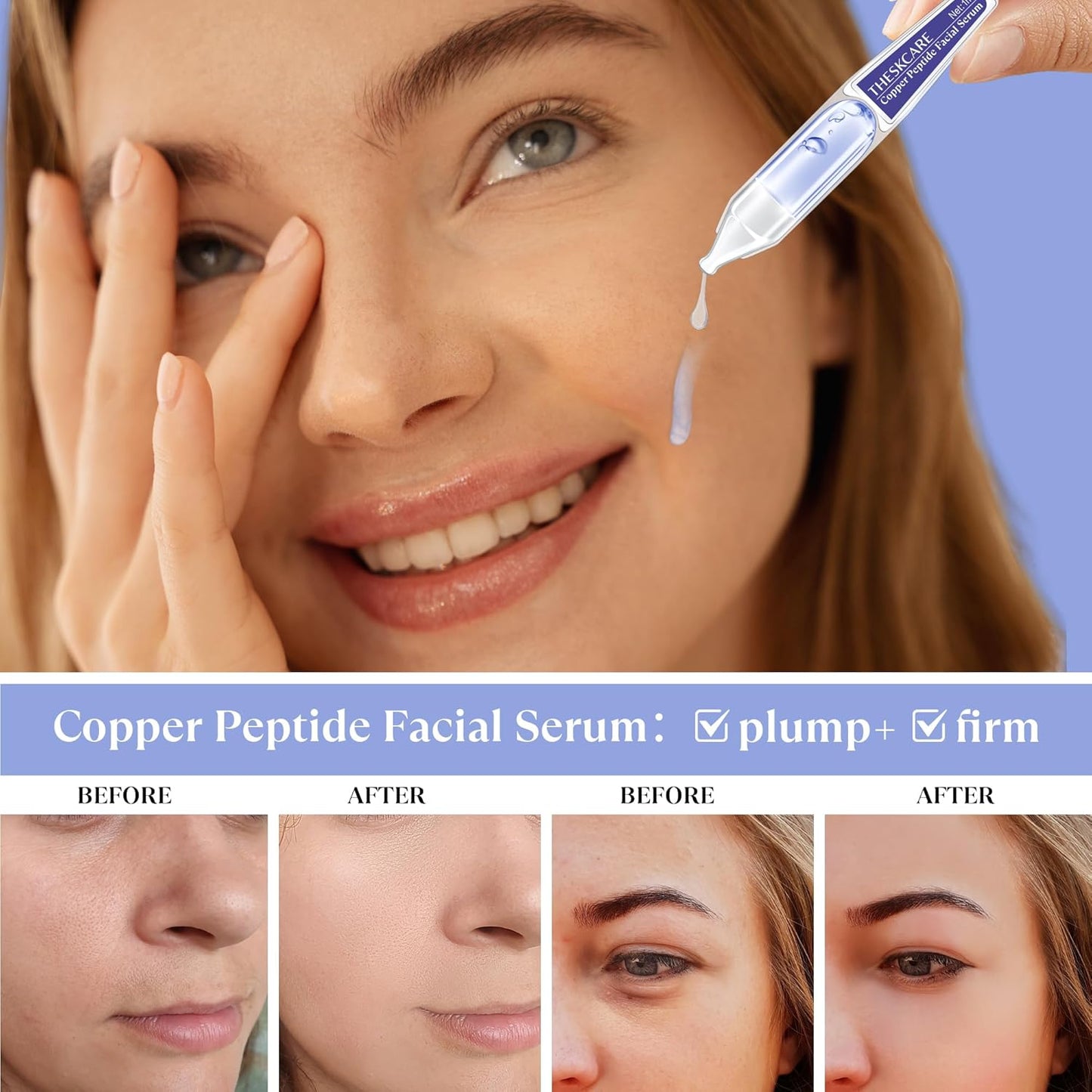 Copper Peptide Serum Ampoule for Face - Hydrating Niacinamide & Hyaluronic Acid | 30 Count