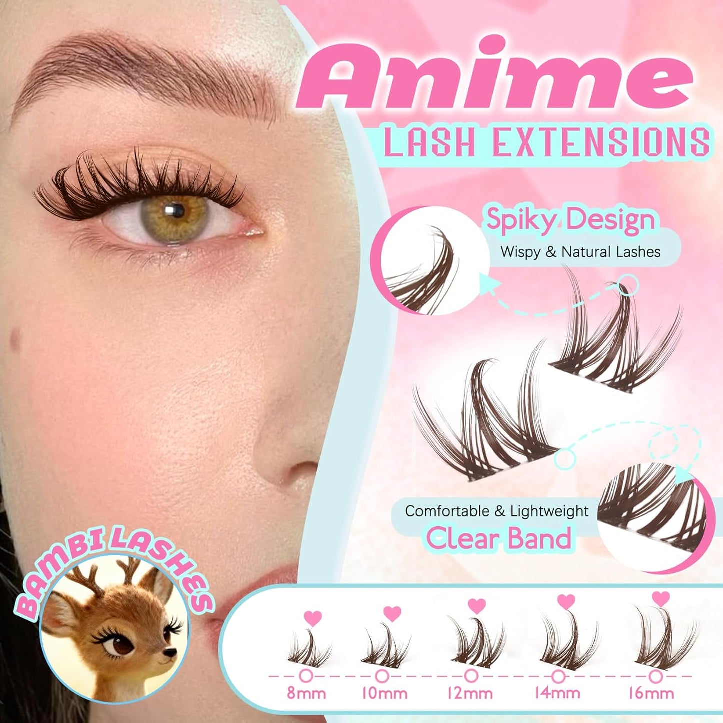 Bunny Lash Clusters - Dark Brown Spiky Doll Individual Lashes | 120 Pcs D Curl 8-16MM for DIY Eyelash Extensions