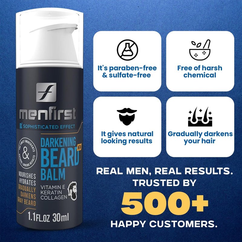 MENFIRST Darkening Beard Balm for Men with Sensitive Skin – Gray & White Hair Reducing Leave-In Conditioner with Keratin, Collagen & Vit. E – Dark Shades – 1 Fl Oz (Pack of 1)