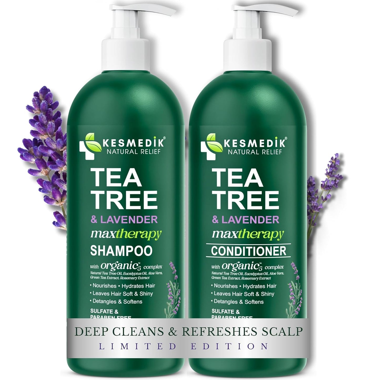 Tea Tree Lavender Shampoo & Conditioner Set - Soothes Dry, Itchy Scalp | 16 fl oz Each