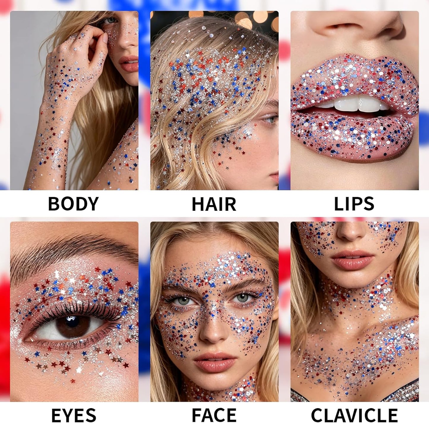 Glitter Stick - Red White Blue Star for Face, Body & Hair | Patriotic Sparkling Sequins for 4th of July & Memorial Day, 1.2oz