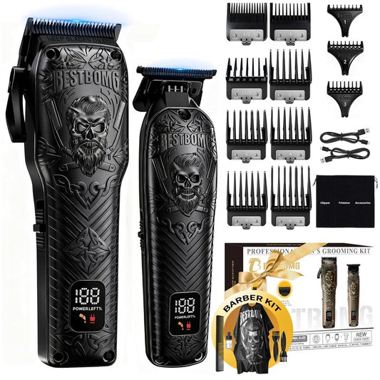BESTBOMG Professional Cordless Mens Hair Clippers & Beard Trimmer Kits & Sets,Metal Hair Clippers Cutting Grooming Kit with Long Battery Life for Family Barber Use (Black)