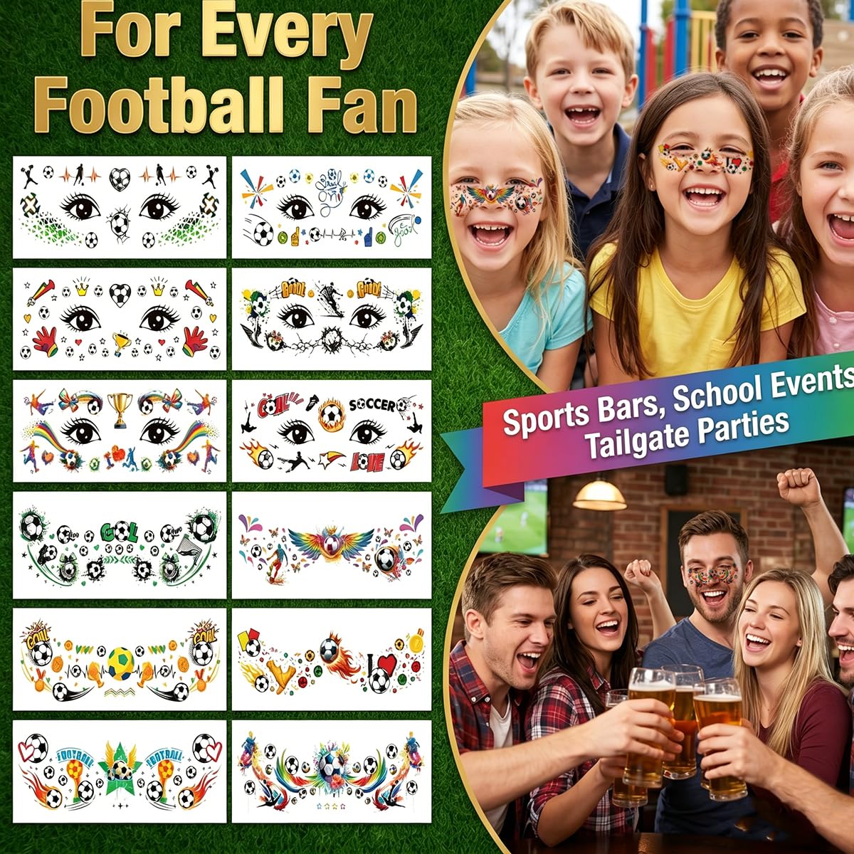 12Sheets Soccer Temporary Tattoos 2026 Face Body Stickers, Waterproof Sport Decals for Fan Parties, Events, Men Women