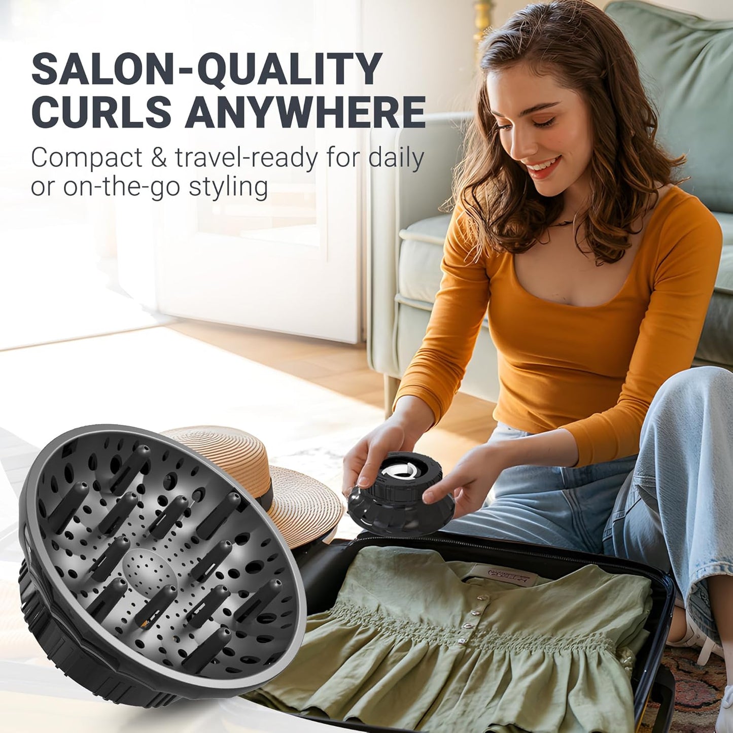 Universal Hair Diffuser - Ionic Attachment for Curly/Wavy Hair | Fits 1.4-2.4 Inch Dryers, Reduces Frizz, Lightweight, Travel-Friendly (Black)