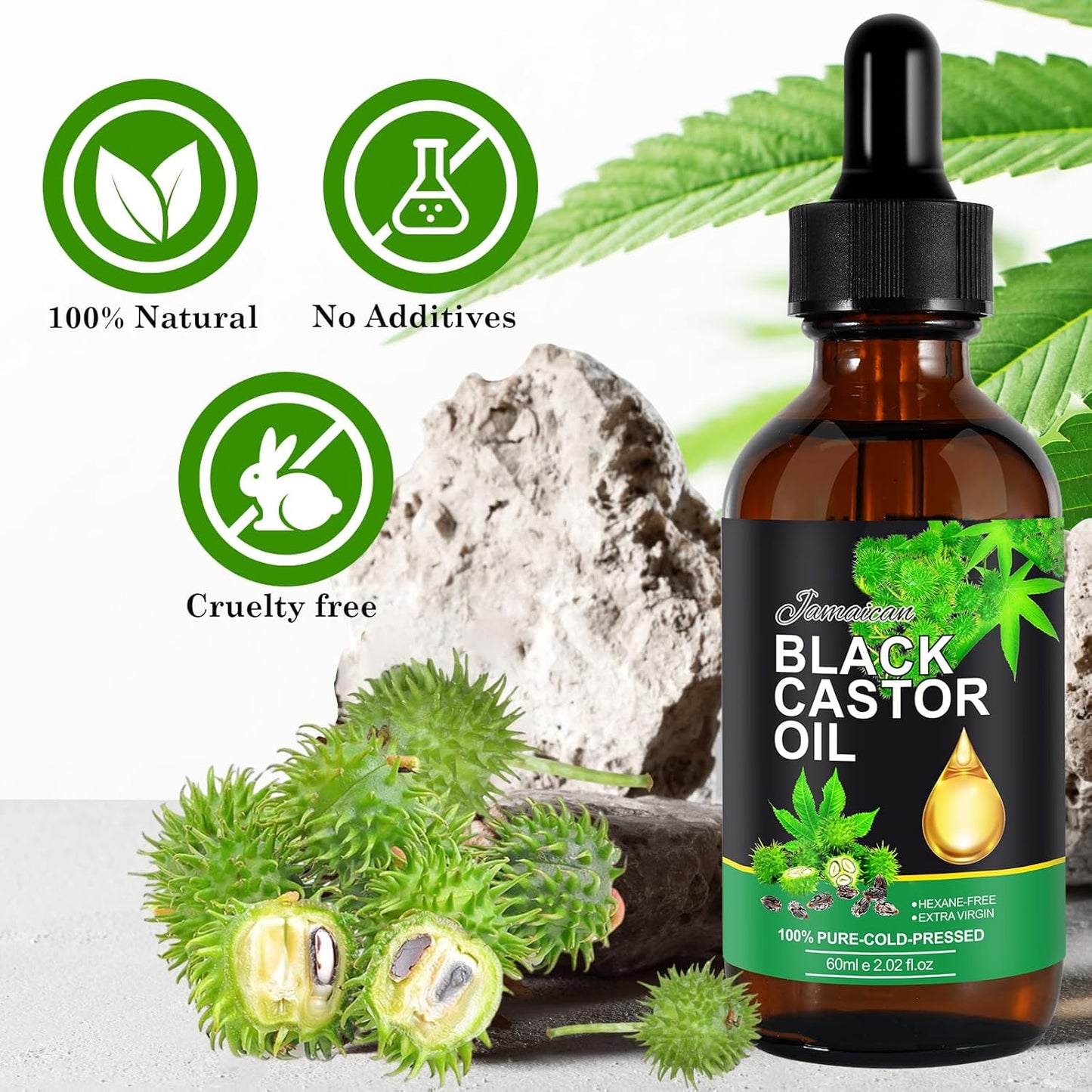 Jamaican Black Castor Oil - Organic Cold Pressed Unrefined | Hair Growth, Skin Moisturizer & Nail Care, 60ML