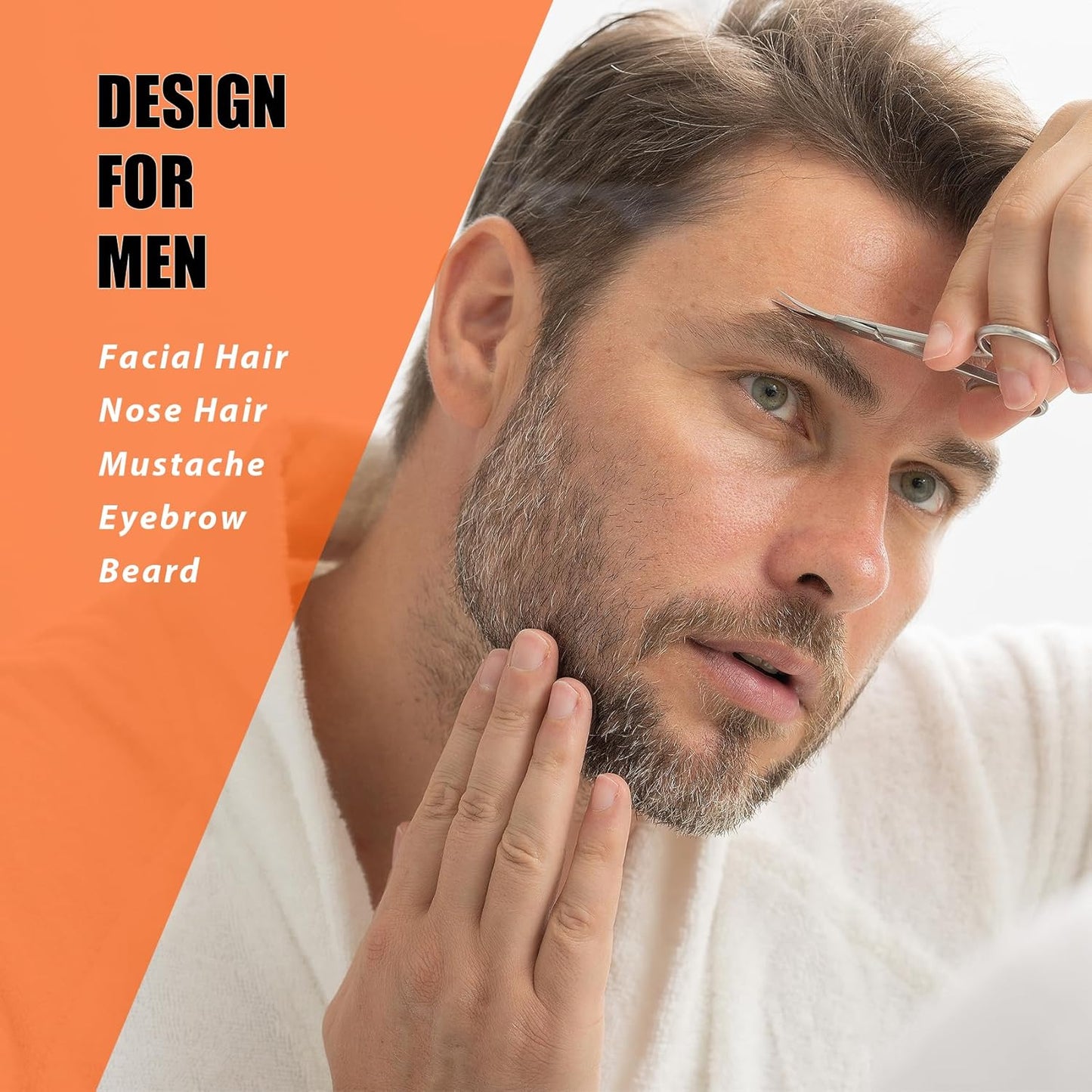 Grooming Scissors Set - Small Facial Hair Trimming Kit for Men & Women | Curved & Rounded Safety Tip - 2PCS Silver