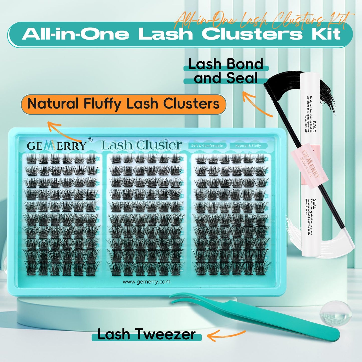 GEMERRY Eyelash Extensions Kit Wispy Natural Eyelash Clusters Kit Cluster Lashes Wispy Individual Extension 8-16MM Soft & Lightweight, DIY Lash Extensions with Lash Bond and Seal,Tweezers
