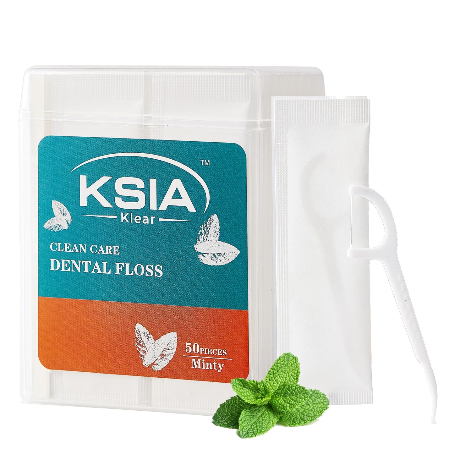 KSIA Klear Mint Dental Floss Picks, 50 Count Tooth Picks Flossers, Dental Floss Cleaner, Dental Flossers for Family, Keep Teeth Clean, Remove Food and Plaque, with 1 Portable Case