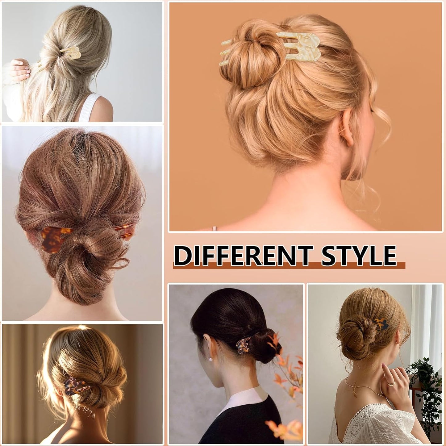 French Hair Pins for Women - 4Pcs U-Shaped Twist Clips | Unique 3-Prong Forks for Fine Hair Buns