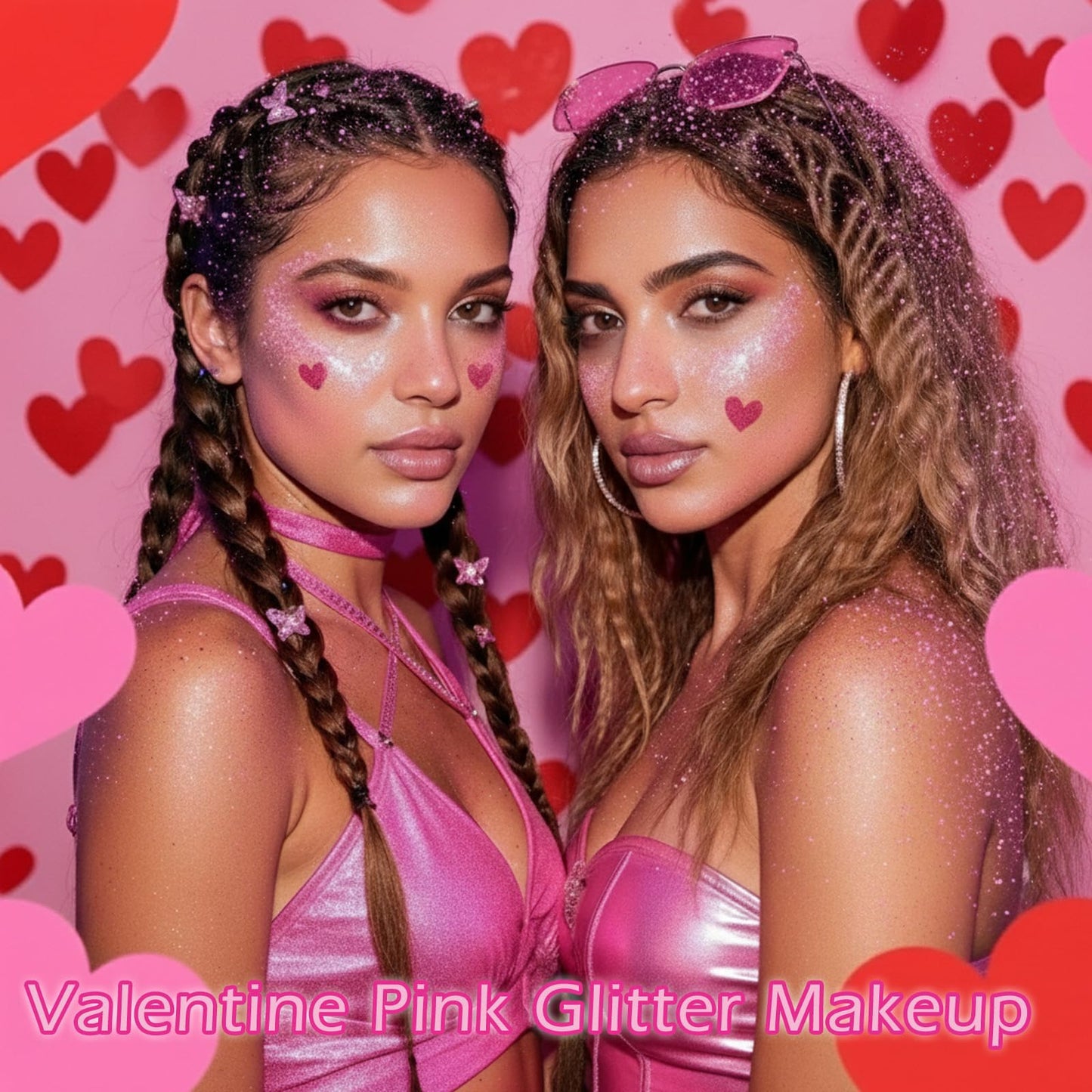 Paminify Pink Hair Glitter Stick,Cheer Body Face Glitter,Waterproof Singer Concert Music Festival Pink Out Accessories for Spirit Week,Halloween Shimmer Holographic Body Paint