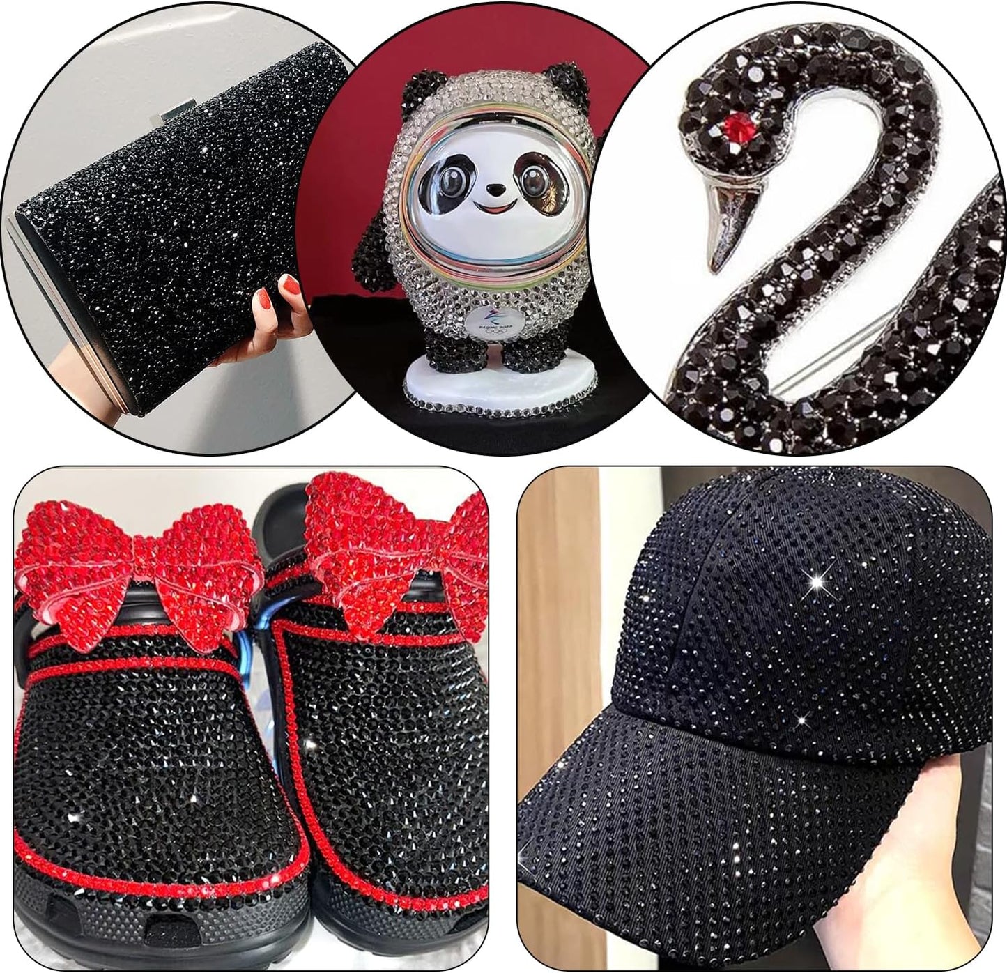 Flatback Rhinestones for Crafts - 10,000 Pcs Black Crystal Gems | 2-5mm Resin Glitter for DIY Nail Art & Clothing Accessories