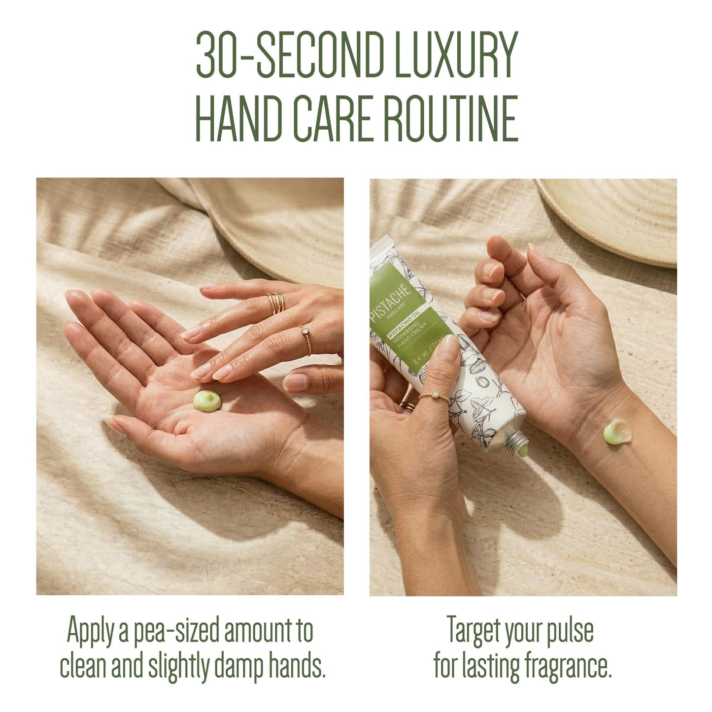 Pistaché Skincare Pistachio Oil Hand Cream | Nourishing & Hydrating Moisturizer for Dry Hands, Nails & Cuticles | Long-Lasting with Vitamin E & Antioxidants (Travel Trio)