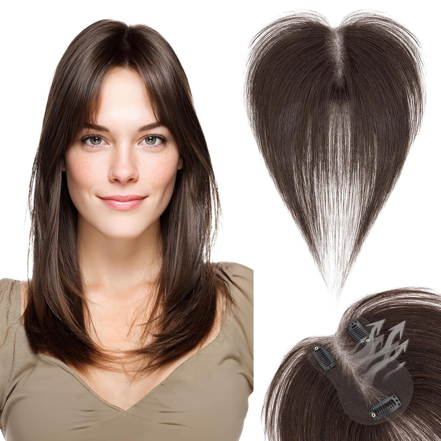 Human Hair Topper for Women - Lace Clip-In Hairpiece for Thinning Hair | Volume Boosting, 11 Inch Natural Black
