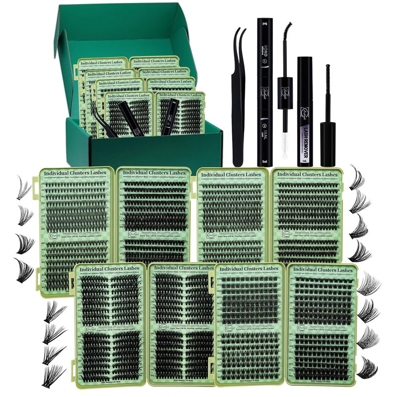Lash Clusters Kit - Wispy Cat Eye Eyelash Extensions | 2304PCS DIY Set with Bond, Seal, Remover & Tweezers