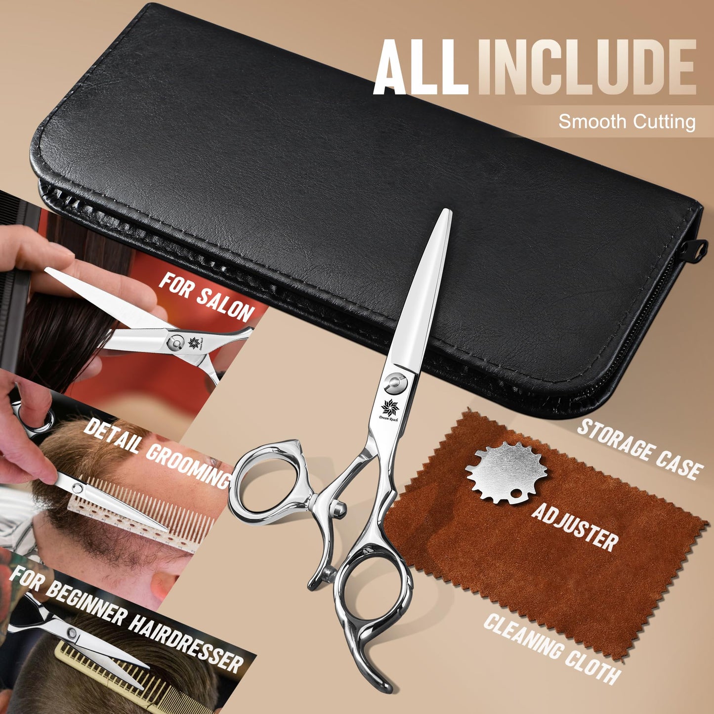 Dream Reach Swivel Thumb Shears - 360° Swivel Thumb Ring Hair Cutting Scissors Professional Razor Edge Japanese 440C Stainless Steel Silver