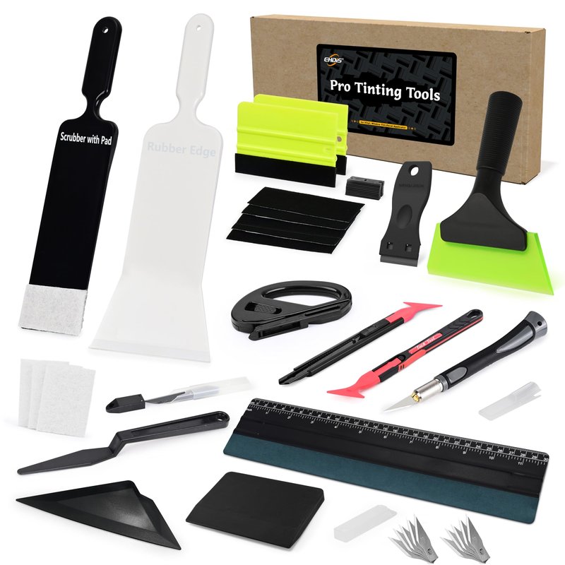 EHDIS Window Tint Kit Vinyl Wrap Tool with Bulldozer Squeegee,Windshield Back Tint Scraper, Small Rubber Squeegee, Wrap Stick, Film Cutter for Car Wrapping Window Film Installation