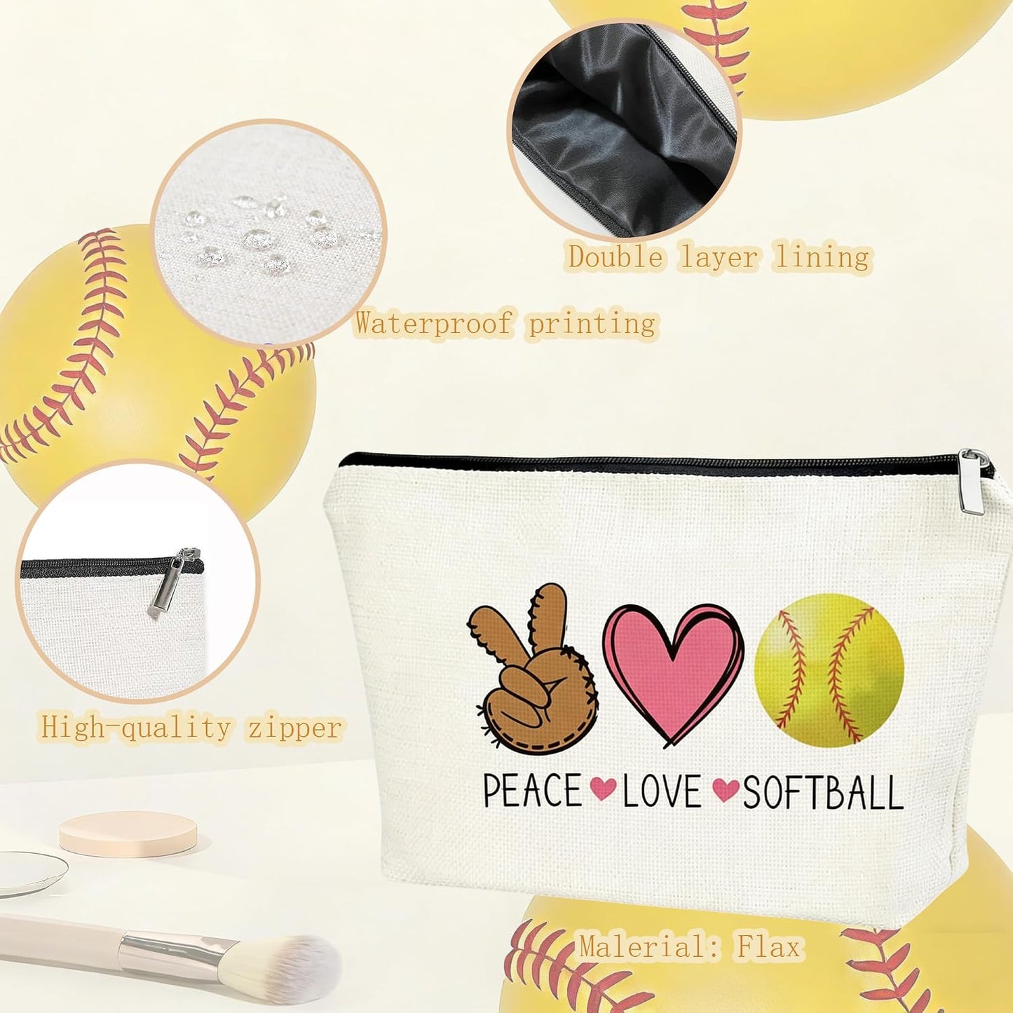 Softball Gifts Set for Women - Cross Charm Bracelet & Necklace, Makeup Bag, Hair Ties, Keychain & Stickers | Perfect Accessories for Sport Lovers