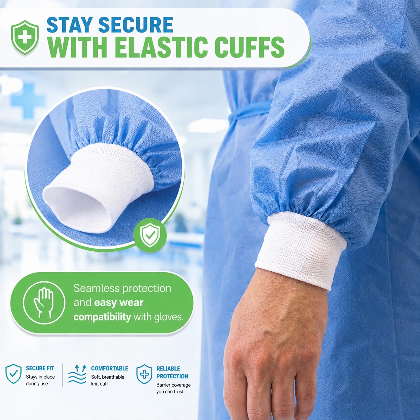 Disposable PPE Isolation Medical Gowns 10-Pack – Level 2, Full Back Coverage, Double Tie Closure, SMS 35g Material, Knit Cuffs, Unisex, Professional Blue for Healthcare & Lab Use