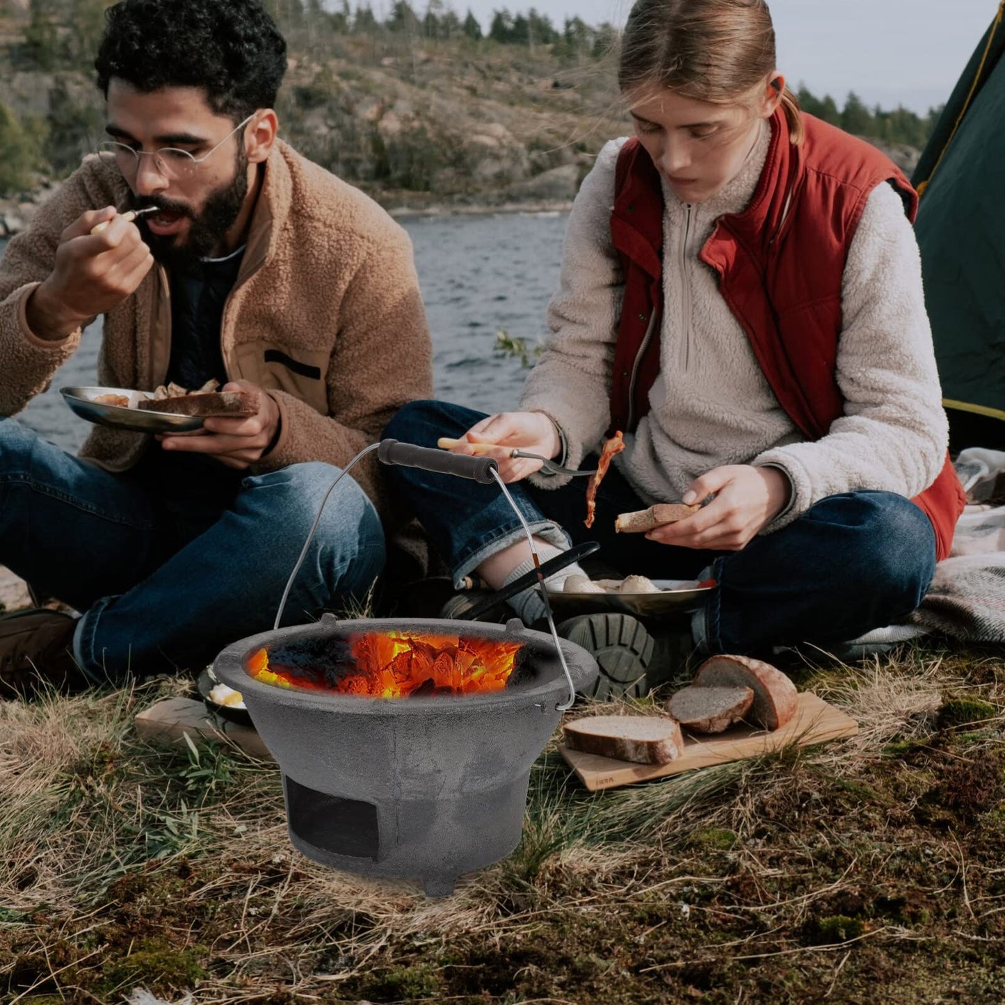 Cast Iron Charcoal Grill Japanese Tabletop BBQ Grill Mini Portable Hibachi Indoor Stove Camping Barbecue Tool BBQ Charcoal Stove 20cm