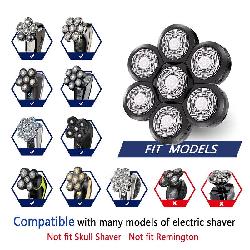 Universal Replacement Heads for Blade,Replacement Blades Compatible with Most Major Head Shaver Brands, Easy-to-Install Electric Razor Shaver Heads for Bald Men. (7 Silver)
