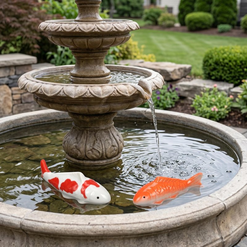 Housoutil Ceramic Floating Koi Fish, 2PCS Ceramic Floating Fake Fish Goldfish Koi Decor Realistic Water Pond Decor for Outdoor Fountain, Bird Bath, Mini Water Garden and Fake Aquarium