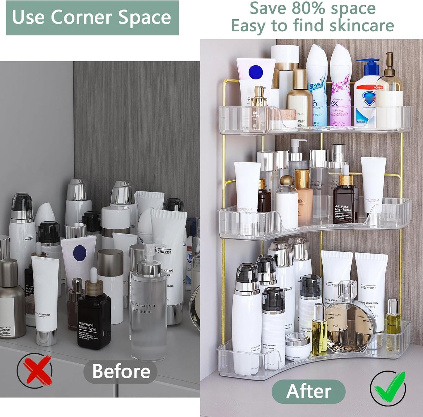 Corner Bathroom Counter Organizer - 3-Tier Makeup & Skincare Shelf | Vanity & Perfume Tray for Efficient Storage
