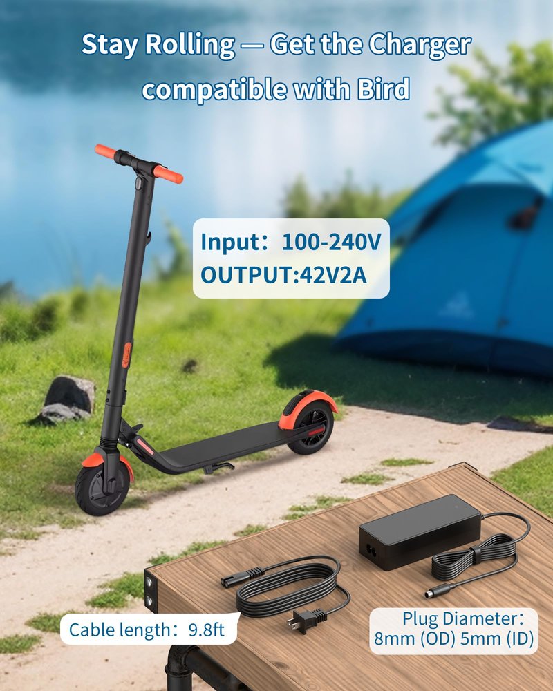 VHBW 42V 2A Charger for 36V Li-ion Scooter Battery, 8mm OD 5mm ID DC Plug, for Bird Air/Flex/One, Xiaomi M365/Pro/1S, AOVOPRO ES60, Not for 24V/48V or Other Ports