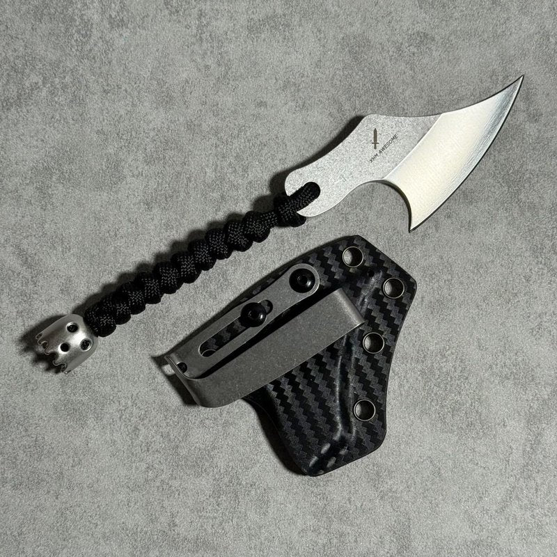 XHM Awesome 3.7 Inches Small Tactical Knife - Mini Chopper with Braided Lanyard & Beads for Camping, Hunting, Fishing, Hiking & Outdoor