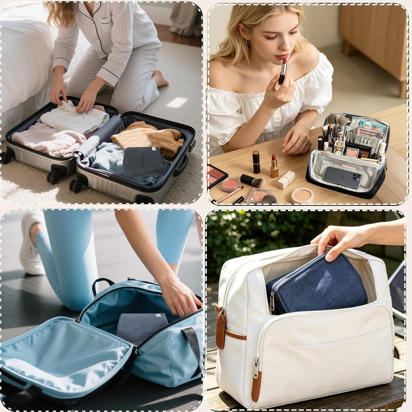 Compact Makeup Bag - Waterproof Cosmetic Organizer with Divider & Brush Holder | Portable Travel Case in Black