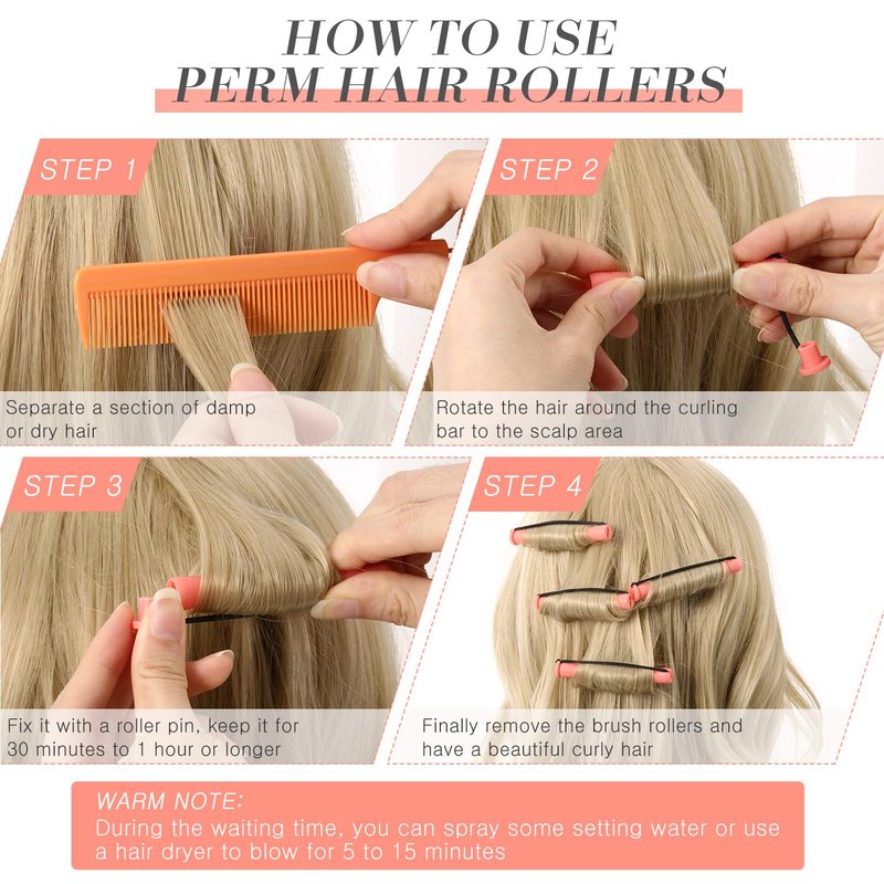 Plastic Pink Perm Rods - 48 Pieces Long Hair Curling Rollers for Women | Hairdressing Styling Tools