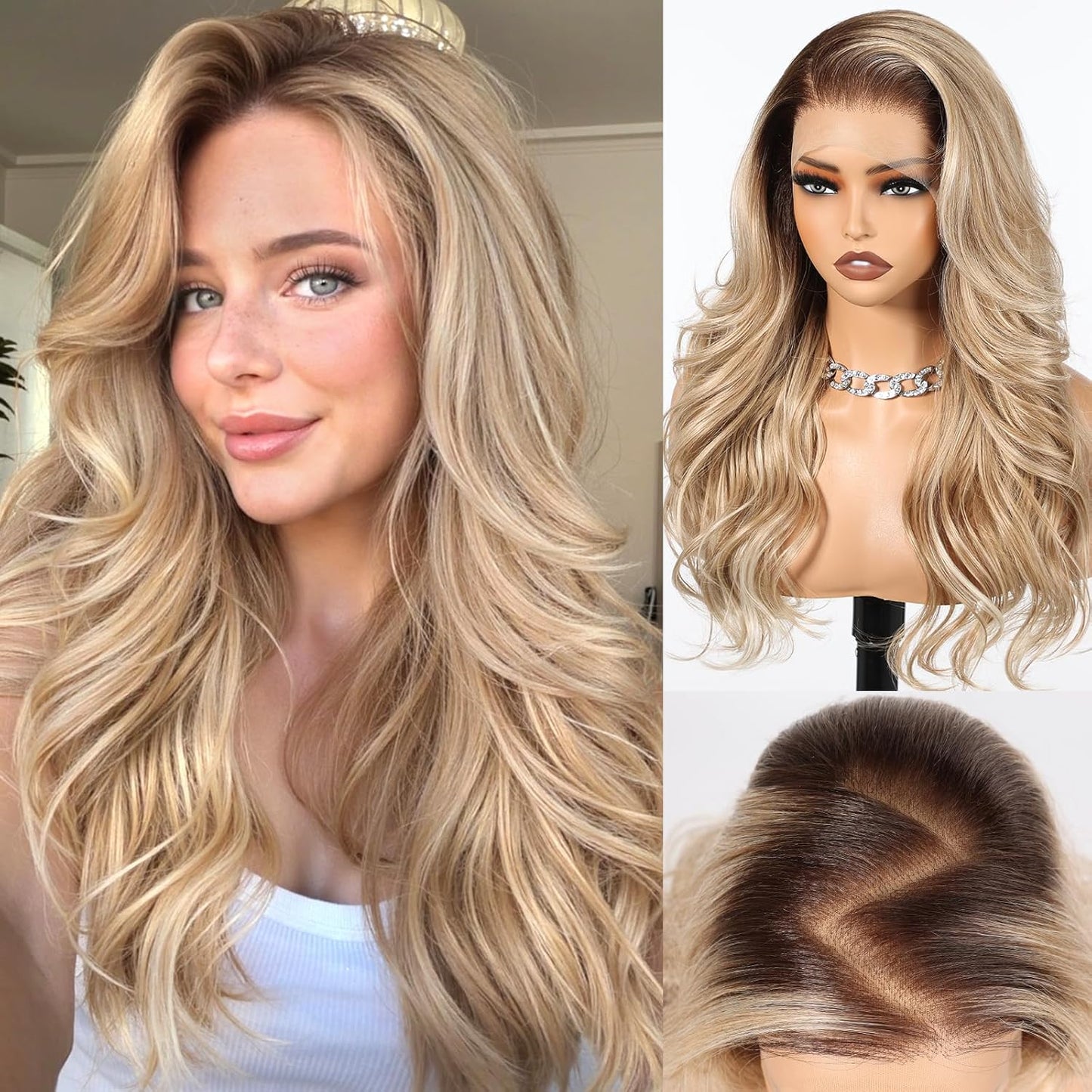 HAIRCUBE 13X4 HD Ombre Blonde Synthetic Lace Front Wig - Glueless Curly Design for Natural-Looking Hair