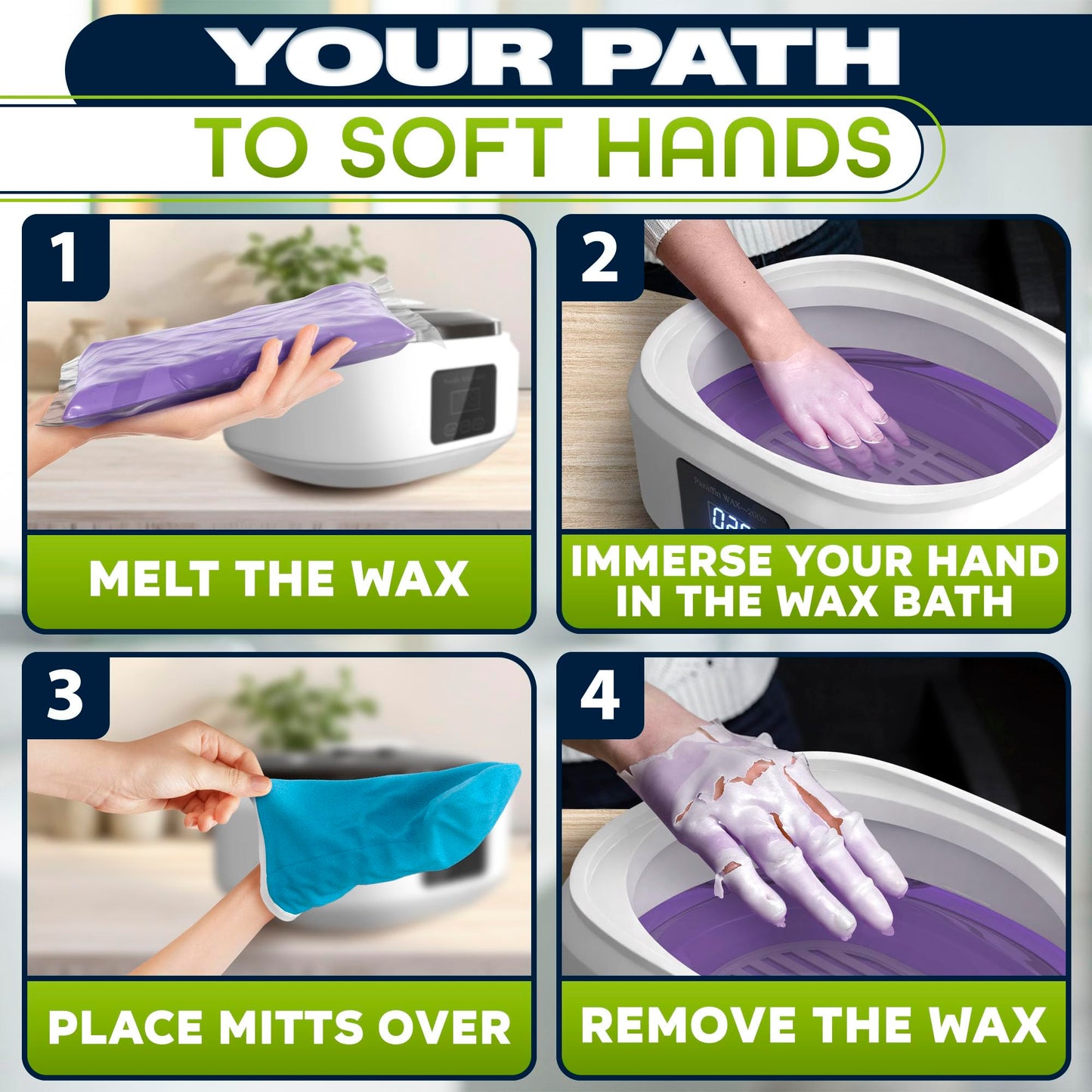 Paraffin Wax Machine for Hand and Feet – 3400ml Paraffin Wax Warmer, Adjustable Temperature with Two Modes, 110V Only (Not 220V) – Full Kit with Refill Packs, Reusable Mitts, Booties, Liners and Brush