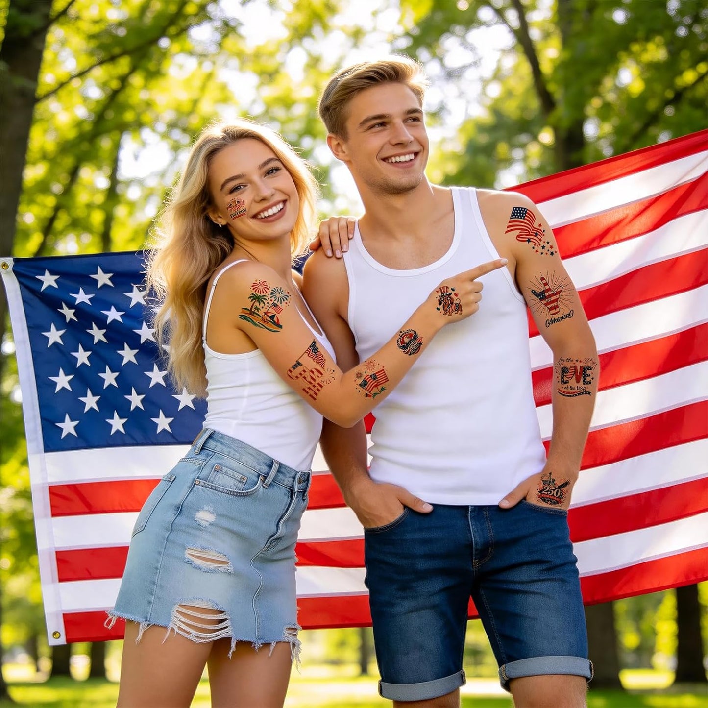 117PCS Temporary Tattoos for 250th Anniversary | Patriotic 4th of July Designs for Kids & Adults