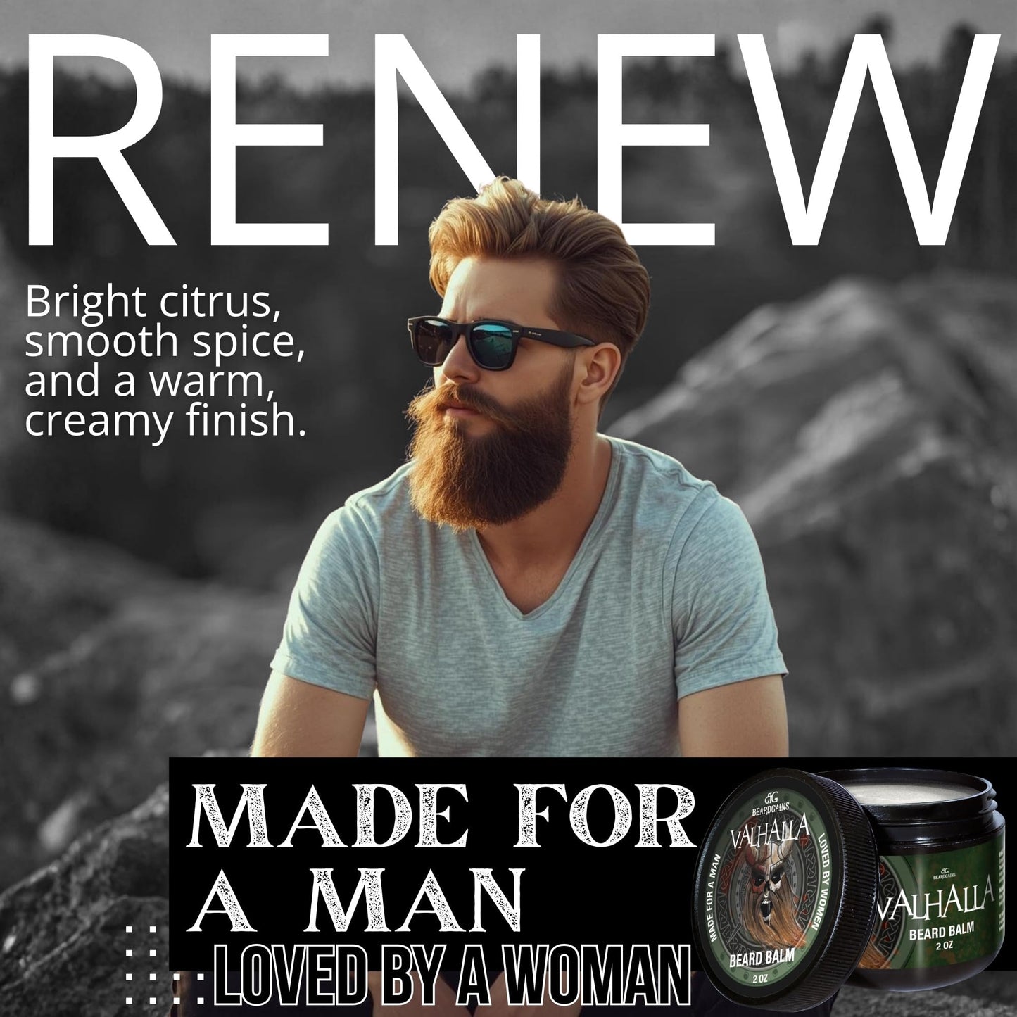 Beard Gains Medium Butter Hold Scented Balm for Men 2oz | Valhalla Luxury Vikings Conditioner | Style, Groom & Grow Facial Hairs W/Organic and Natural Product | MADE IN USA