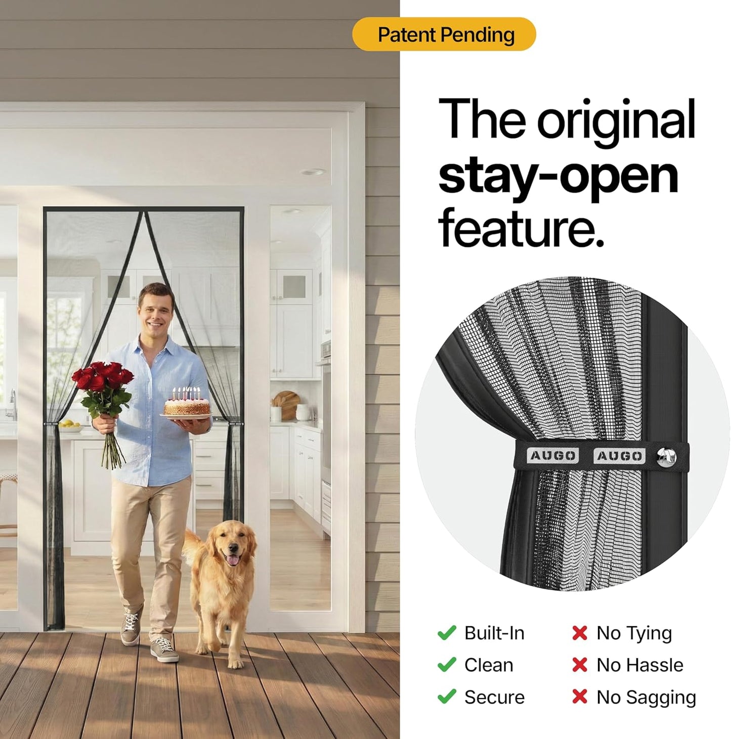 Magnetic Screen Door - Heavy Duty, Self-Sealing Mesh Keeps Bugs Out | 38" x 83" - Pet & Kid Friendly