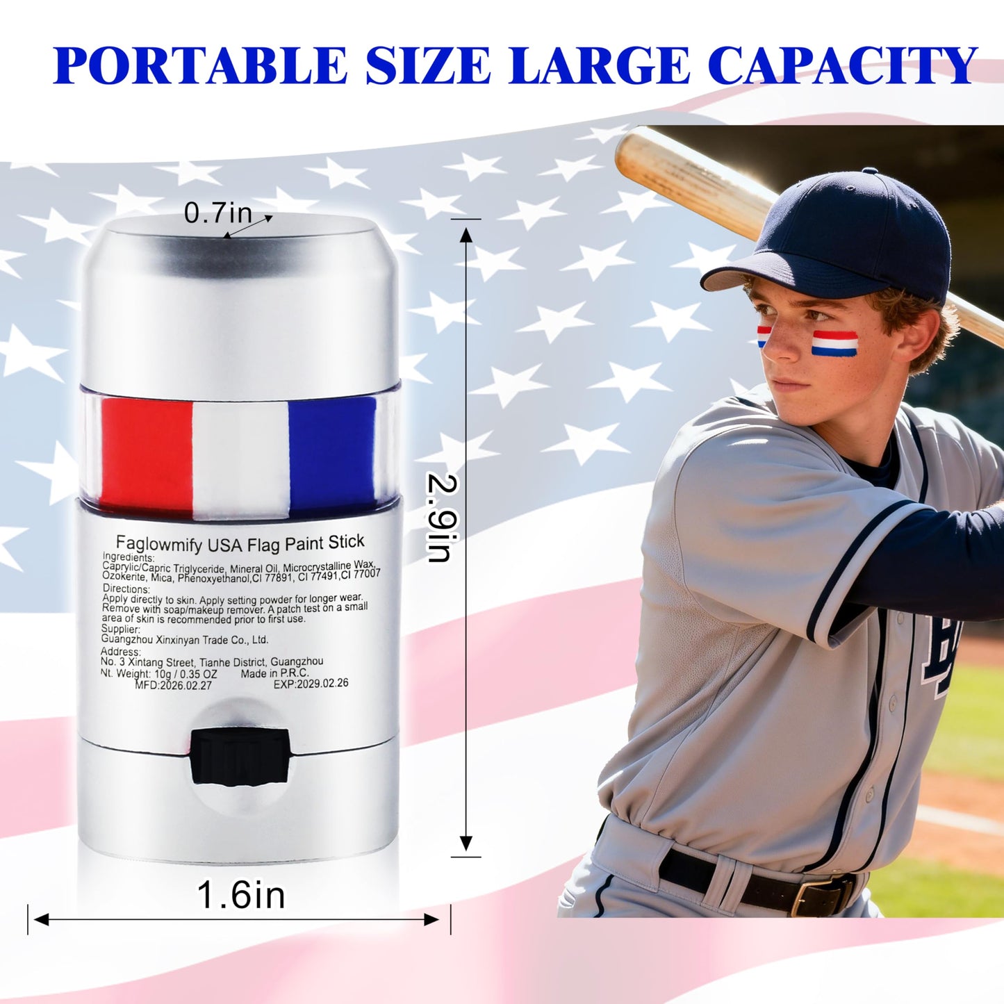 Faglowmify 2Pcs Red White and Blue Eye Black,USA Flag Face Paint Makeup for 4th of July America Independence Day,Baseball Face Paint for Game Day