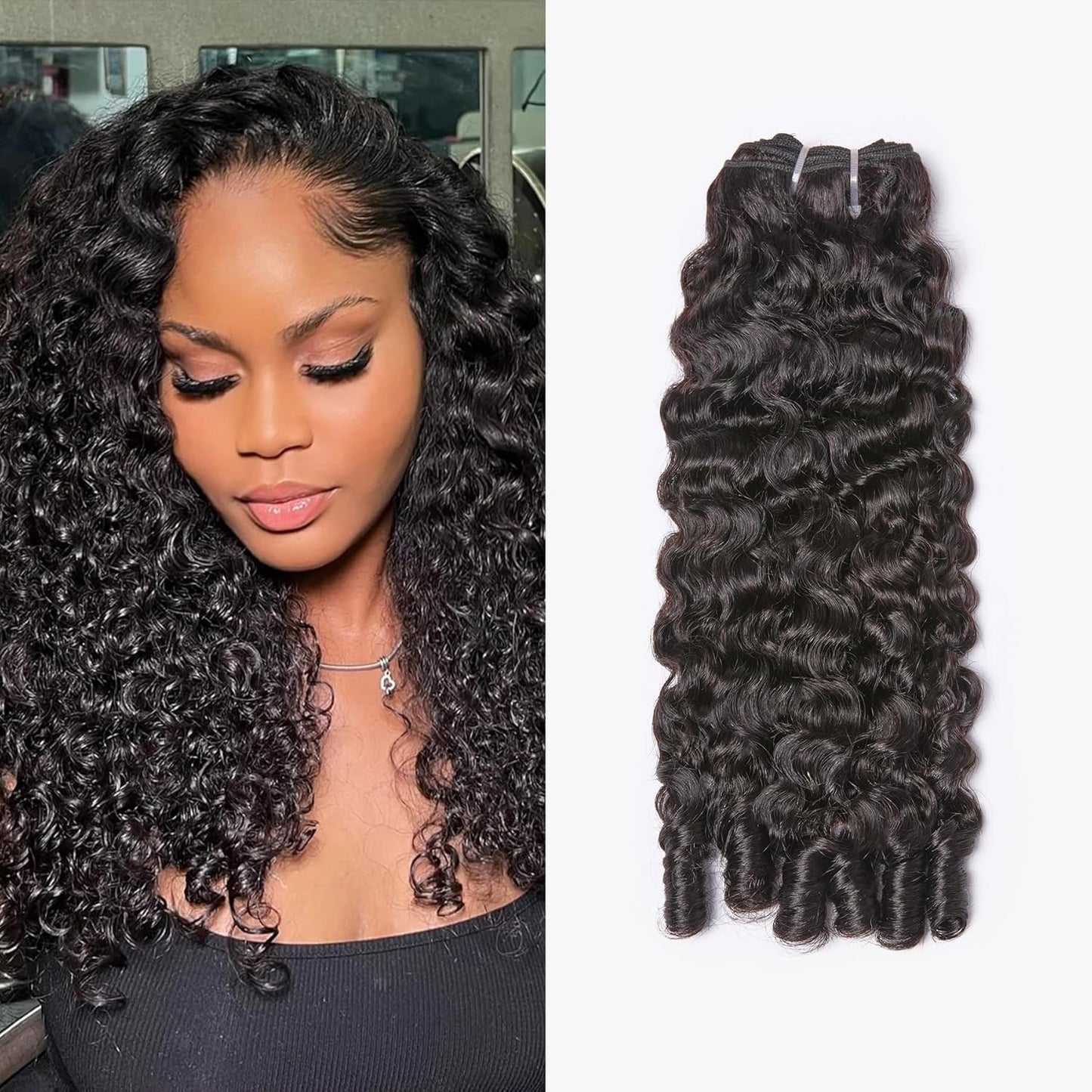 Burmse Curly Bundles - Brazilian Virgin Human Hair | 16-20 Inch Quick Water Wave in Natural Black