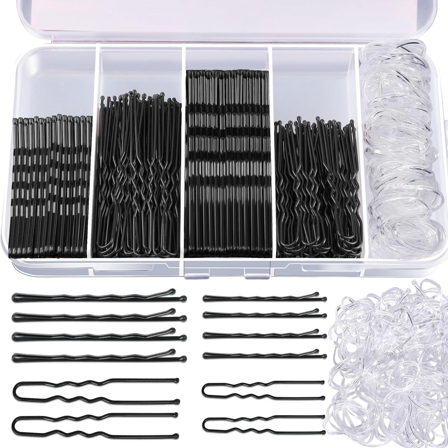 Bobby Pins Hair Pins Kit - 300pcs Brown Hair Accessories for Women | 100 Hair Bands, 2-2.75 Inch Sizes