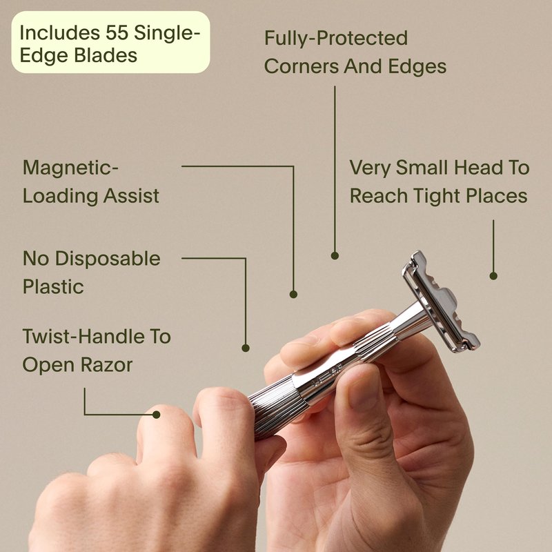 Leaf Shave | Thorn Razor, Mercury - All-Metal, Eco-Friendly Shaver for Men & Women; Includes 5 Stainless Steel Single-Edge Blades; Recommended for Face Shaving Coarser Hair
