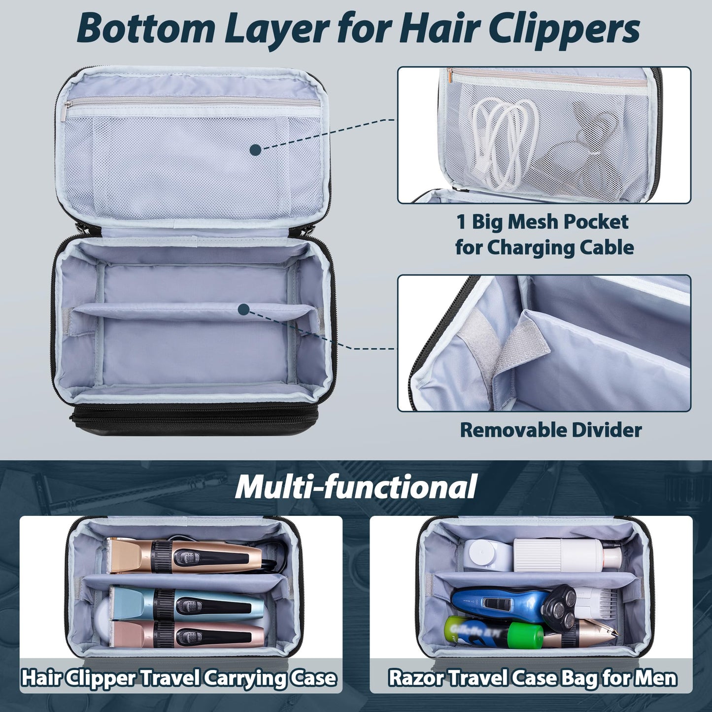 CURMIO Double Layer Hair Clipper Travel Case for Men Hair Cutting Tools