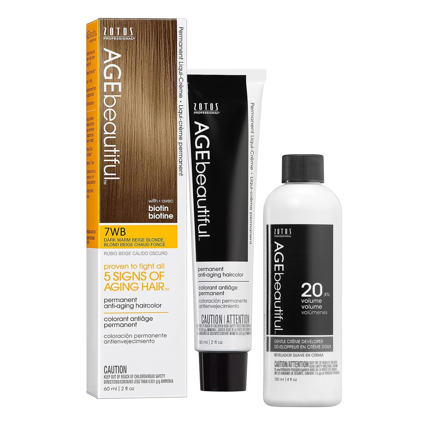 AGE Beautiful Permanent Hair Color Cream - 100% Gray Coverage Hair Dye with Biotin for Fuller, Thicker Hair | Professional Salon Quality