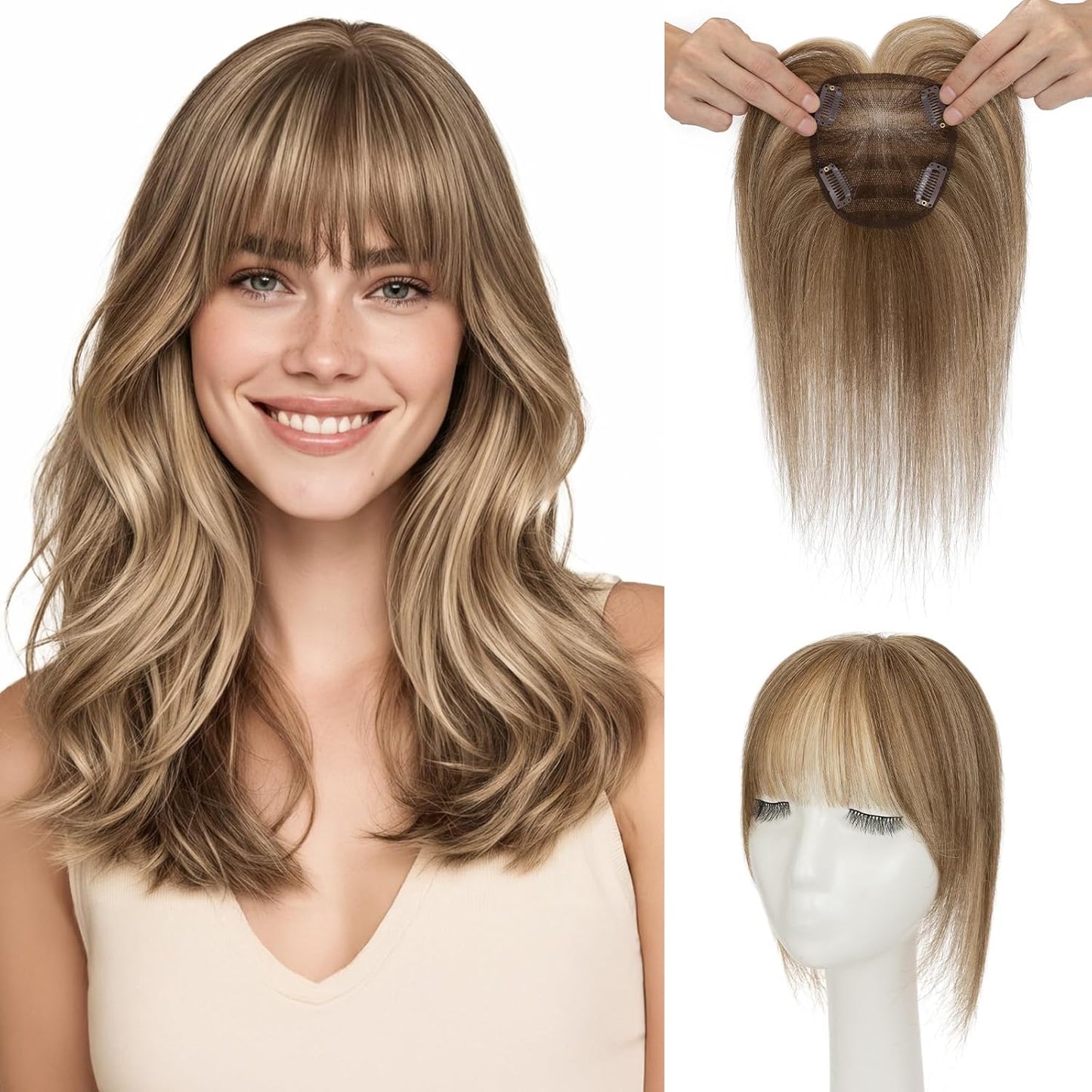 Human Hair Topper for Women - Lace Clip-In Hairpiece for Thinning Hair | Volume Boosting, 11 Inch Natural Black