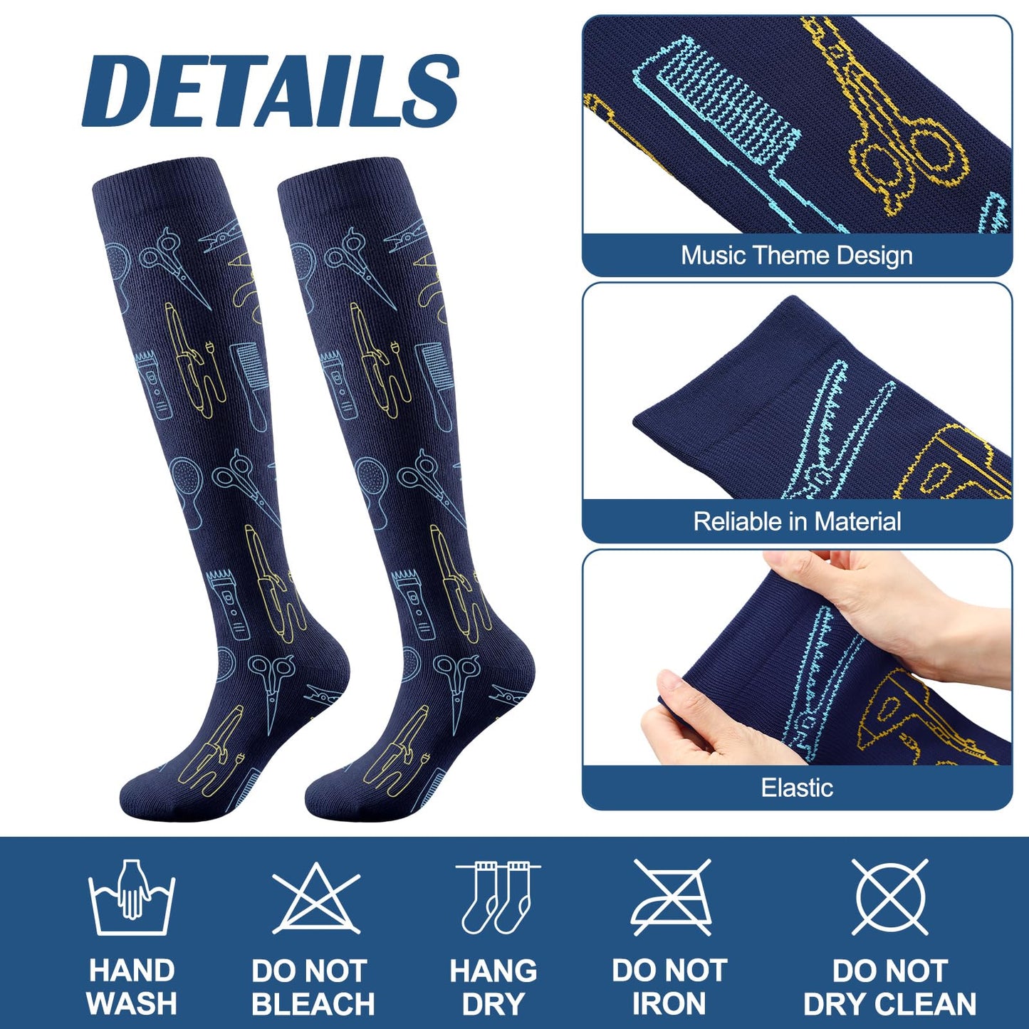 Janmercy 6 Pairs Knee High Barber Compression Socks, Unisex Hairdresser Gifts for Men Women, Long Hours on Your Feet Salon Work Socks for Travel Running