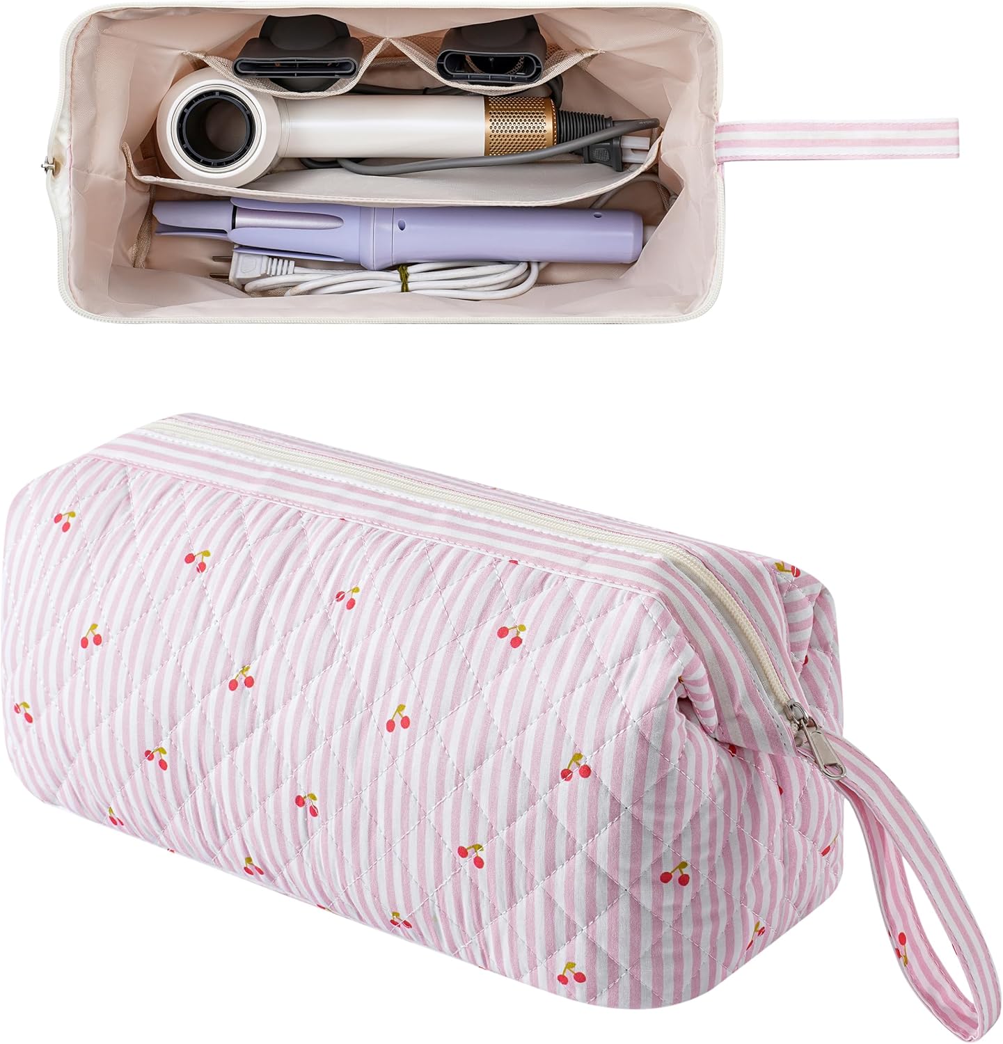 Large Quilted Hair Tools Travel Bag - Cute Dustproof Organizer for Hair Dryer & Curling Iron | Aesthetic Design