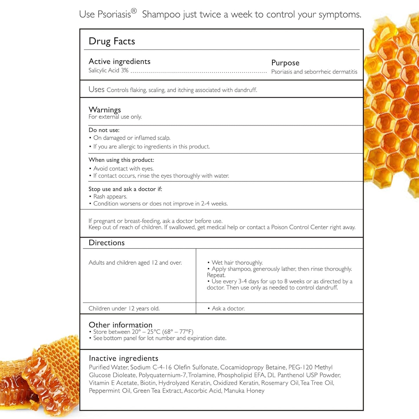 Psoriasis Shampoo - Antifungal Treatment for Eczema, Folliculitis & Seborrheic Dermatitis | Manuka Honey Formula