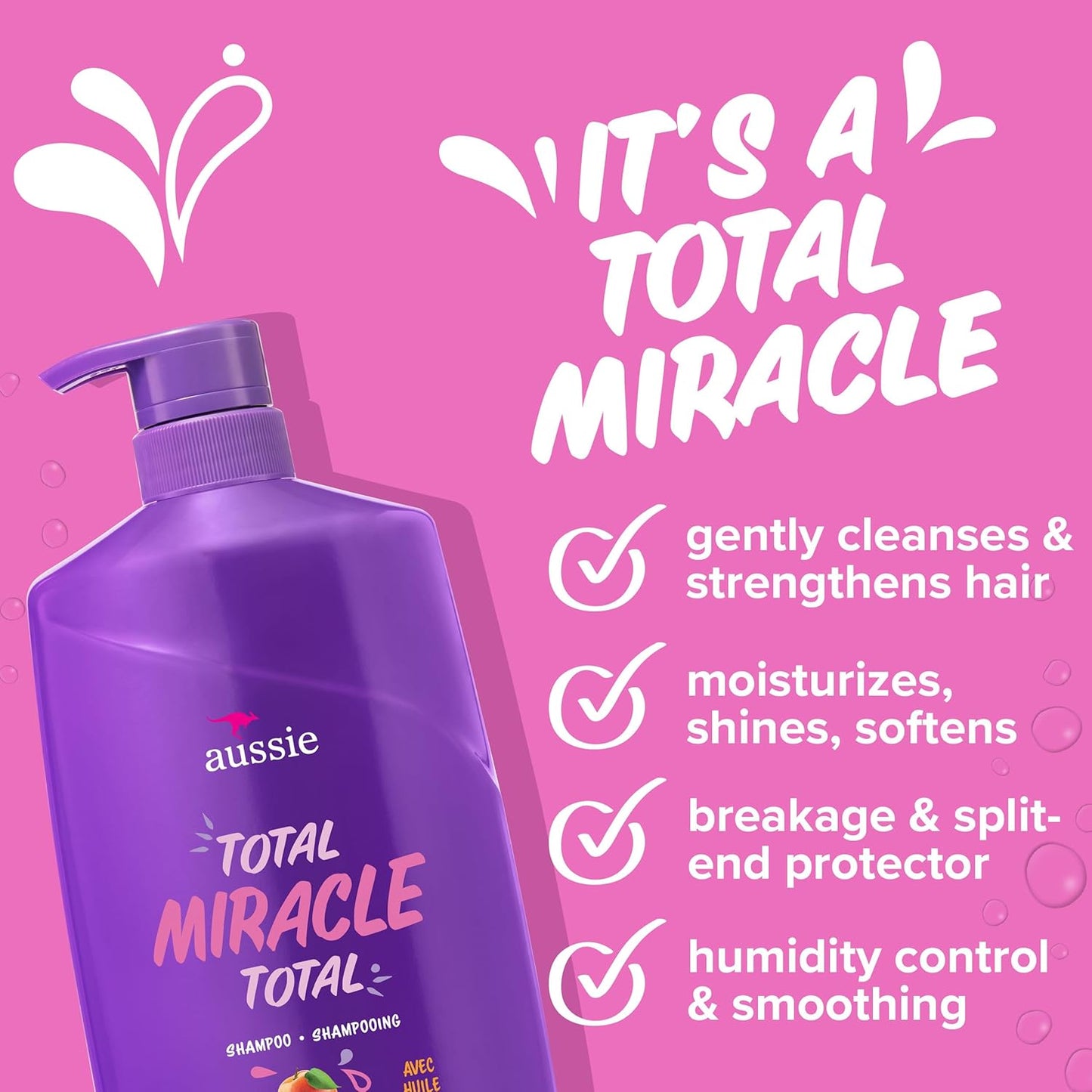 Aussie Total Miracle Shampoo - Apricot & Macadamia Oil, Paraben-Free | 26.2 fl oz, Pack of 4